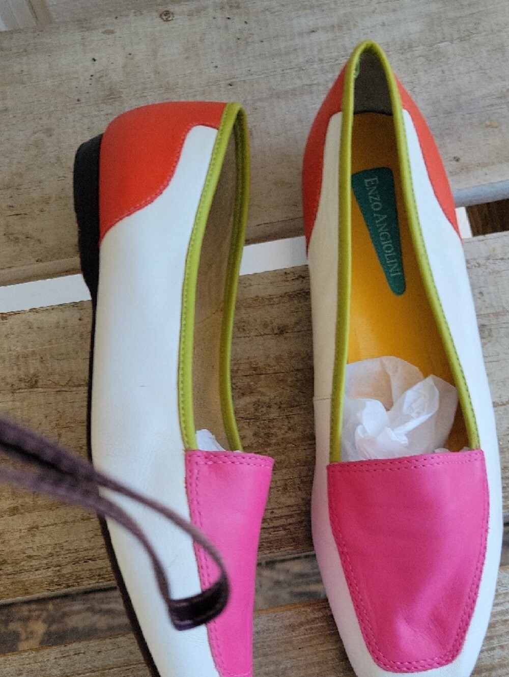 Enzo Angiolini Pink, White and Orange Colorblock Leather Loafers - Picture 5 of 8